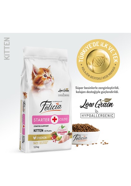 Kolajen Destekli Hipoalerjenik Tavuklu Yavru Kedi Maması 12KG