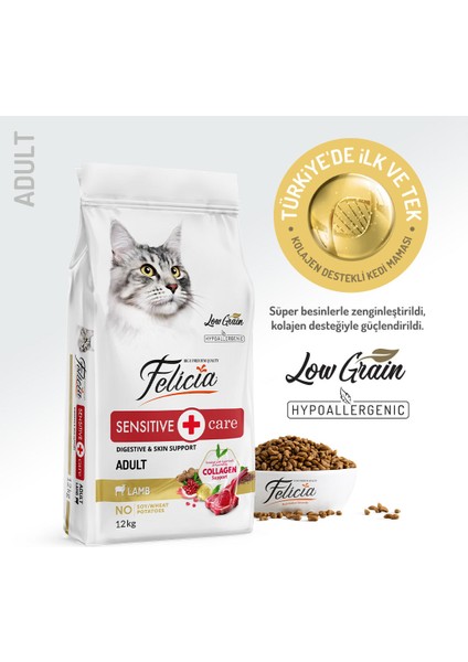 Kolajen Destekli Hipoalerjenik Kuzulu Yetişkin Kedi Maması 12KG