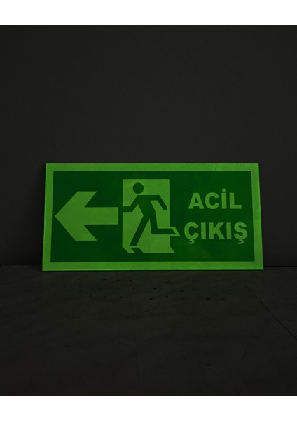 Acil Çıkış Uyarı Levhası Sol Ok Lümen Folyo Fosforlu 24X12 cm fiyatları
