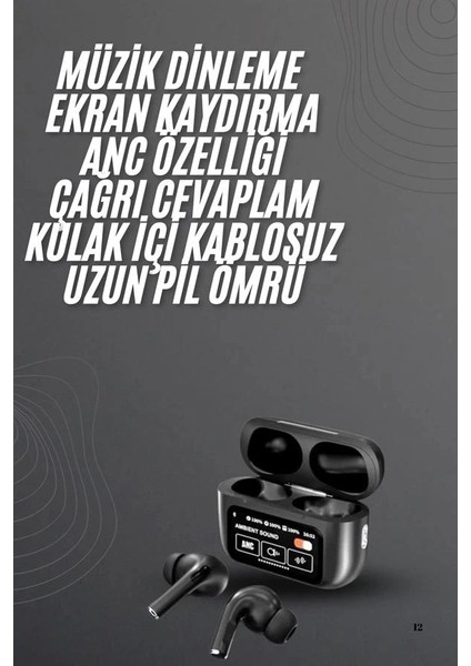 Kulak Içi Bluetooth Kulaklık Ekranlı Müzik Dinleme Çağrı Cevaplama Siyah