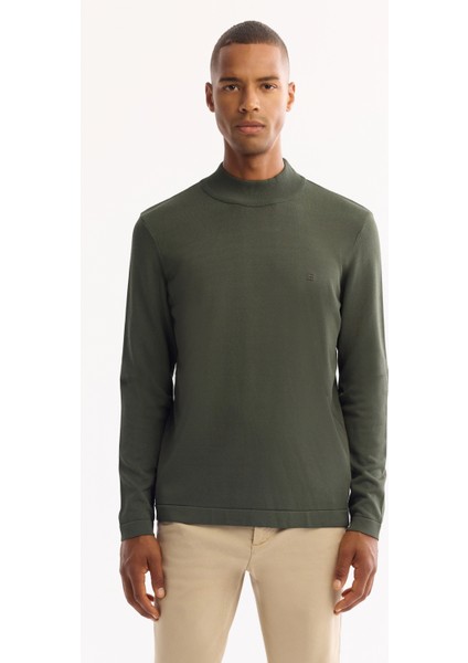 Erkek Haki Yarım Balıkçi Yaka Basic Düz Rayon Kazak B005151