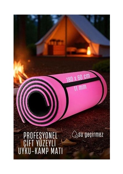 Uyku Matı - Kamp Matı - Piknik Çadır Matı 11 mm Çift Taraflı Pembe