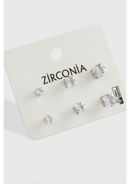 6 Adet Kare Zirkon Tek Taşlı Küpe