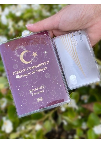 Planet Desenli Universal Şeffaf Pasaport Kılıfı Model Tüm Ülke Pasaportlarına Uygun