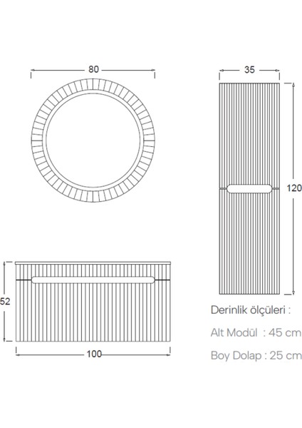 Zara Banyo Dolabı 100 cm (Boy Dolabı Dahil Değildir.)