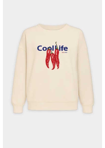 Kadın Içi Şardonlu Baskılı Oversize Sweatshirt