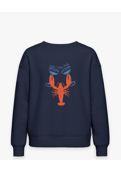 Kadın Sırt Istakoz Baskılı Içi Şardonlu Oversize Sweatshirt