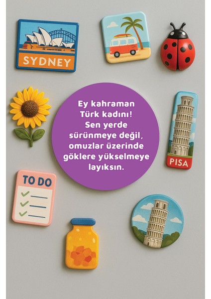 Modern ve Dekoratif Yuvarlak Buzdolabı Magneti Magnet Büyük Boy 10X10 cm - Türk Kadını