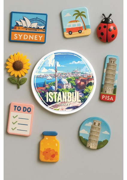 Modern ve Dekoratif Yuvarlak Buzdolabı Magneti Magnet Büyük Boy 10X10 cm - Istanbul