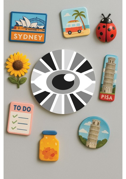 Modern ve Dekoratif Yuvarlak Buzdolabı Magneti Magnet Büyük Boy 10X10 cm - Göz