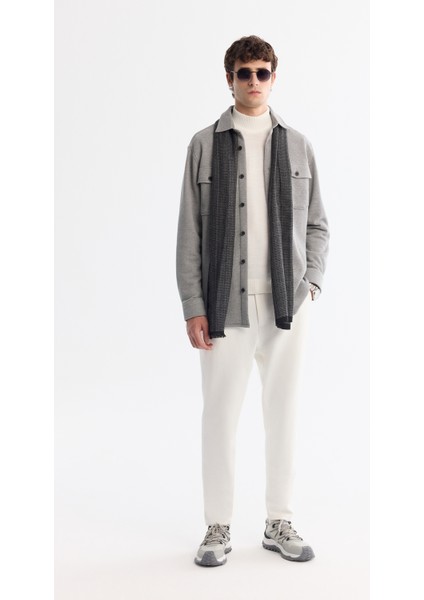 Erkek Gri Klasik Yaka Pamuklu Jersey Comfort Fit Gömlek Ceket A42Y2176