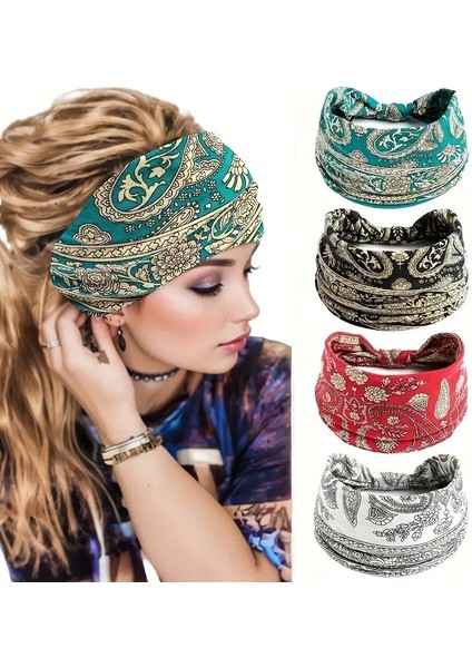 Kadın Etnik Tarzlı Kışlık - Elastik Yoga Baş Bandı