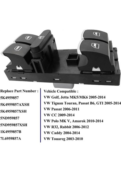 cc Golf Jetta Passat Tiguan 2005-2013 Için Araba Ana Elektrikli Cam Anahtarı 5ND959857 5K4959857 5ND959855 (Yurt Dışından) indirimleri