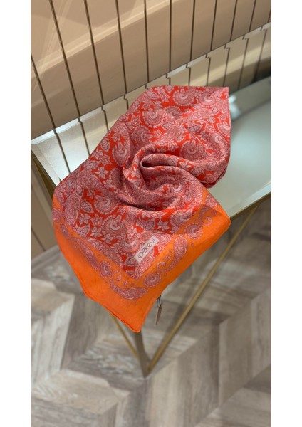 Ipekevi Mezopotamya Model 02 Desenli Tensel Eşarp Nar Çiçeği