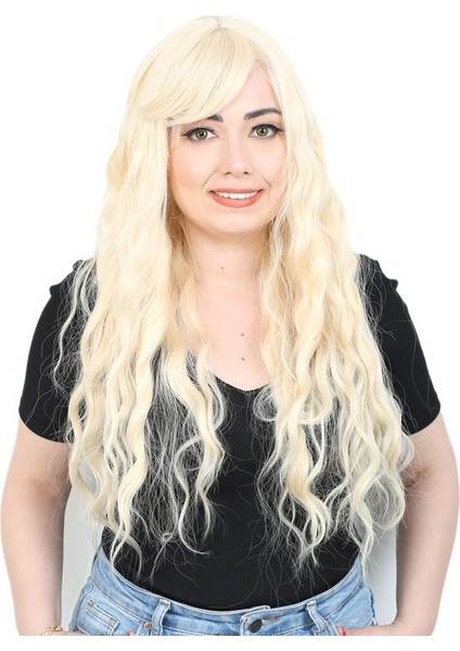 Perçemli Uzun Su Dalgası Fiber Sentetik Peruk / Platin