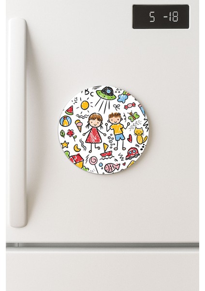 Desenli Temalı Yuvarlak Buzdolabı Magnet – 10X10 cm Çocukların Dansı