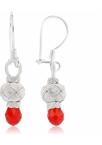 ​Gümüş Kırmızı Taşlı Kazaz Kadın Küpe