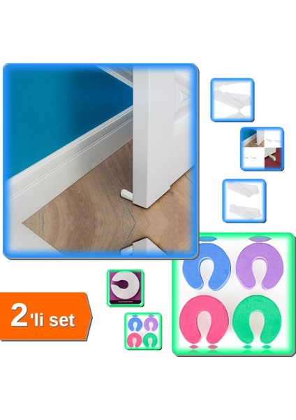 4 x Kapı Durdurucu Sünger + 8 x Beyaz Kapı Stoperi - Stoper Set DEF456