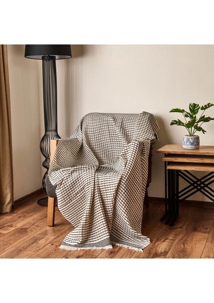 Soft Waffle Koltuk Şalı - Ekru / Siyah - 120X170 cm