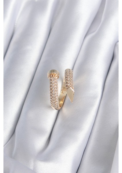 Pirinç Gold Renk Çivi Model Zirkon Taşlı Kadın Yüzük - Lisinya