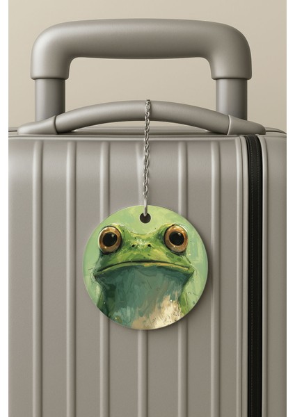 Pleksi Zincirli Bavul Etiketi Seyahat Tatil Için Tasarım Valiz Etiketi Frog Drawing