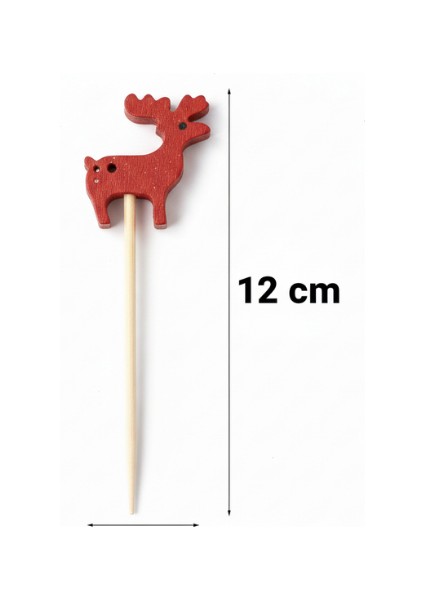 12 Adet Kırmızı Ren Geyiği Ahşap Kürdan Seti - Yılbaşı Cupcake, Kanepe ve Parti Sunum Çubuğu indirimleri