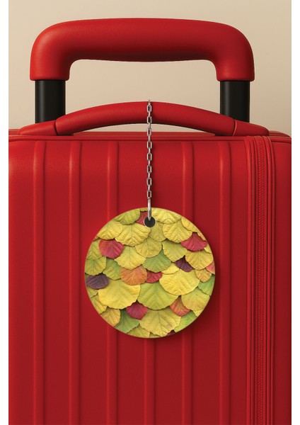 Desenli Baskılı Pleksi Zincir Aparatlı Bavul Etiketi Valiz Etiketi Sonbahar Gizemi