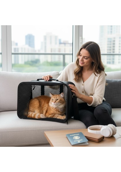 Cemgizay Kedi ve Köpek Taşıma Çantası Omuz Askılı Kabin Boy Siyah