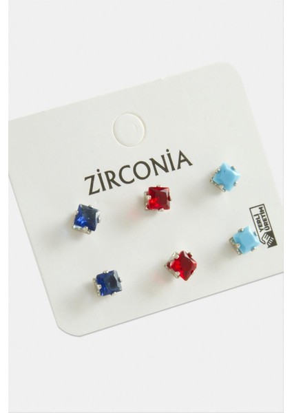 6 Adet Kare Zirkon Tek Taşlı Küpe