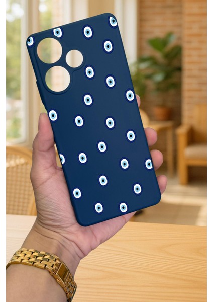 Infinix Hot 30 - Nazar Boncuk Desenli Silikon Darbe Emici Klasik Korumalı Rubber Kılıf