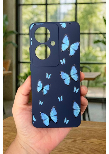 Oppo Reno 11F Uyumlu Mavi Kelebek Desenli Silikon Darbe Emici Klasik Korumalı Rubber Kılıf fiyatları