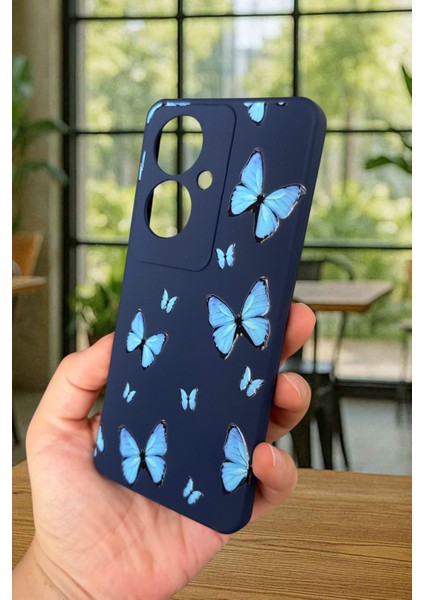 Oppo Reno 11F Uyumlu Mavi Kelebek Desenli Silikon Darbe Emici Klasik Korumalı Rubber Kılıf modelleri