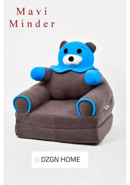 Portatif Taşınabilir Katlanabilir Sünger Ayıcık Koltuk- Çocuk Koltuğu - Mavi