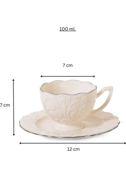 Rosen Kabartma Vintage Platin Model 6 Kişilik Porselen Krem Kahve Fincan Takımı – 100 Ml. fiyatları
