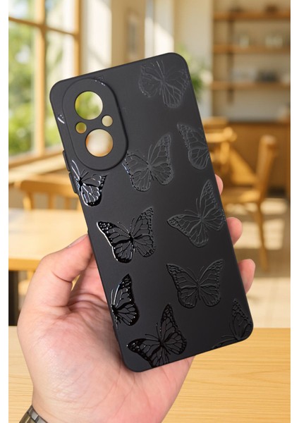 Realme 12 Lite Uyumlu Siyah Kelebek Desenli Silikon Darbe Emici Klasik Korumalı Rubber Kılıf