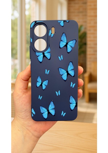 Redmi 13C-MAVİ Kelebek Desenli Lansman Kamera Korumalı Yumuşak Silikon Rubber Kılıf fiyatları