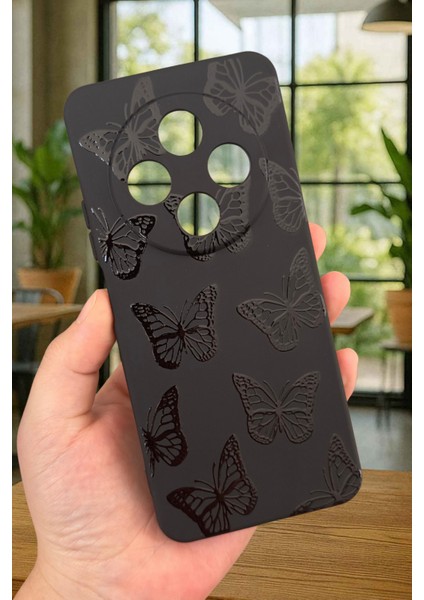 Redmi 14C -Siyah Kelebek Desenli Silikon Darbe Emici Klasik Korumalı Rubber Kılıf