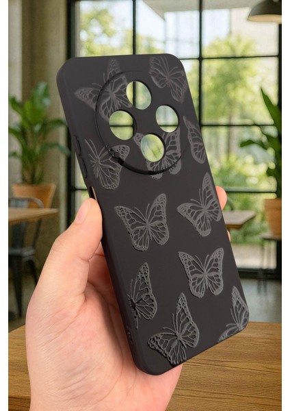 Redmi 14C -Siyah Kelebek Desenli Silikon Darbe Emici Klasik Korumalı Rubber Kılıf modelleri