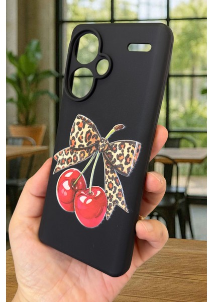Redmi Note 13 Pro Plus Kiraz Leopar Fiyonk Desenli Silikon Darbe Emici Rubber Kılıf modelleri