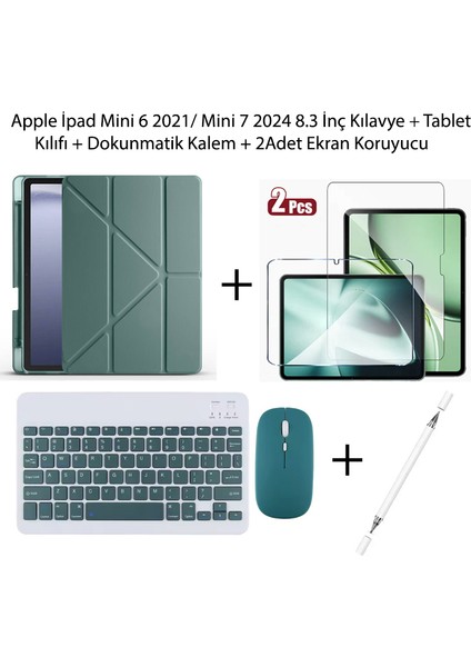 Yesnıce Apple Ipad Mini 6 / 7. Nesil Uyumlu Standlı Kılıf ve Dokunmatik Kalem ve Klavye ve Mouse