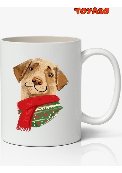 Noel Yılbaşı Mutlu Atkılı Köpek Dog Merry Christmas Temalı Beyaz Kupa Bardak