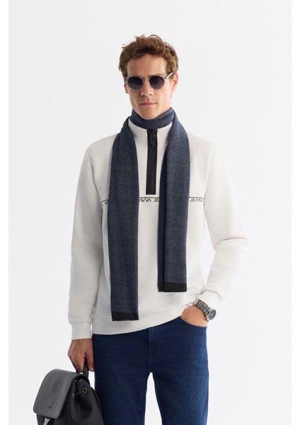 Erkek Ekru Dik Yaka Fermuarlı Baskılı Pamuklu Regular Fit Sweatshirt A42Y1367