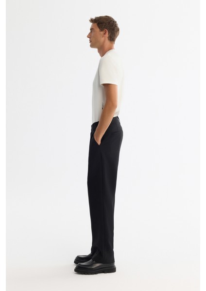 Erkek Siyah Klasik Bel Pliseli Elastan Baggy Fit Pantolon A42Y3064