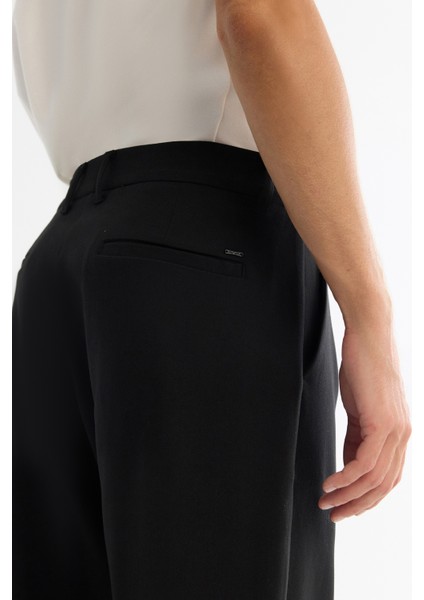 Erkek Siyah Klasik Bel Pliseli Elastan Baggy Fit Pantolon A42Y3064