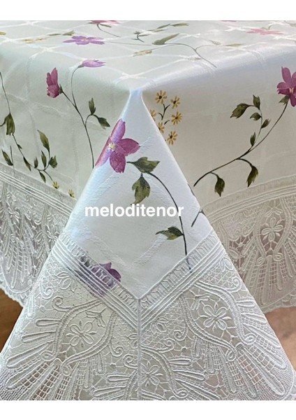Meiwa Astarlı Lüks Dantelli Küçük Çiçekli Pvc Dikdörtgen Muşamba Masa Örtüsü modelleri