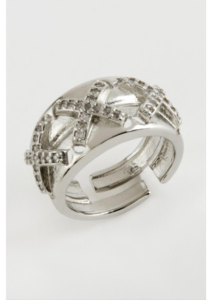 Çarpı Taşlı Metal Yüzük