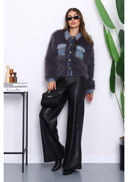 Füme Kot Detaylı Cepli Kürk Ceket fiyatları