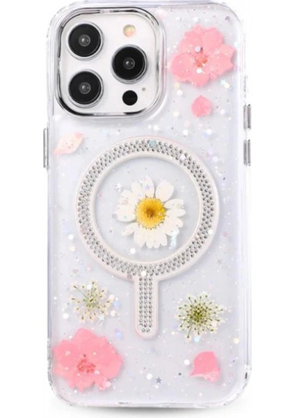 iPhone 15 Pro Flower Magsafe Kapak - Pembe (K95)