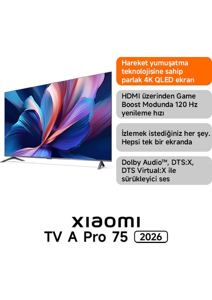 A Pro 75 2026 - 4K Ultra HD Google Smart Uydu Alıcılı QLED TV fiyatları