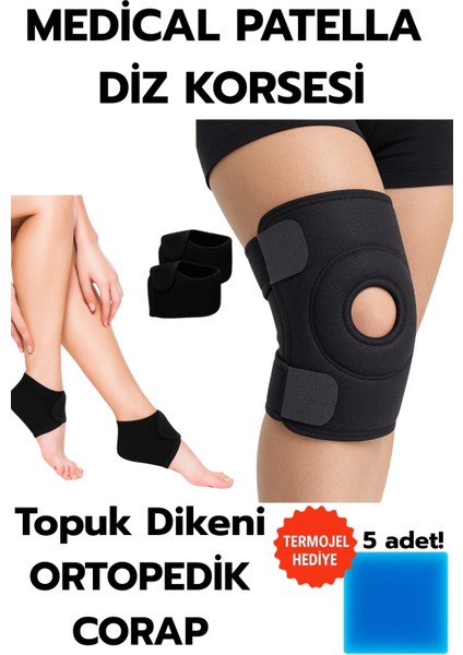 Topuk Çorabı 2'li Sağ Sol+ Medical Patella Destekli Dizlik + Termojel – Ortopedik Destek Seti